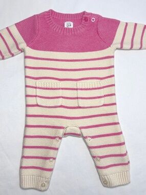 BabyGAP Cable Knit Sweater One Piece Pink White Stripe 0 - 3 Months Old Baby